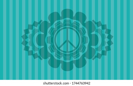 peace icon inside Turquoise color badge. Bars handsome background. Illustration. 