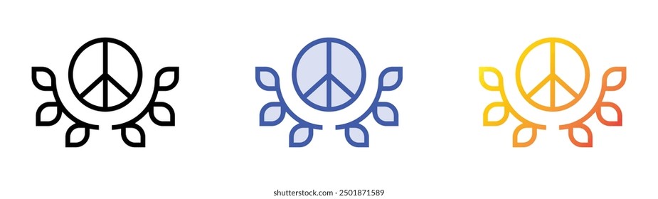 Friedens-Symbol. Lineares, blaues Füllungs- und Farbverlauf-Design einzeln auf weißem Hintergrund