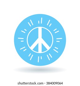 Peace icon. Peaceful sign. Pacifism symbol. White peace icon on blue circle background. Vector illustration.