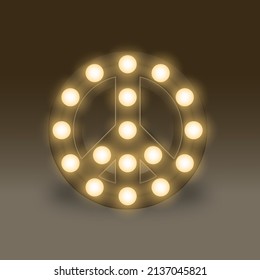 Peace icon Retro 3D Incandescent light bulb box set, Peaceful Pray and Stop war concept design illustration isolated on brown background with copy space, vector