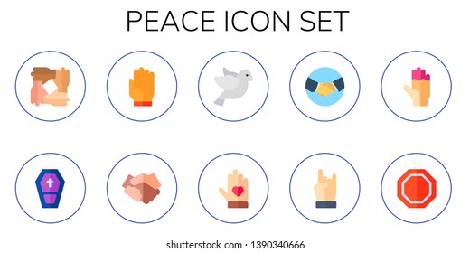 peace icon set. 10 flat peace icons.  Collection Of - solidarity, coffin, stop, handshake, dove, voluntary, hand