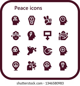peace icon set. 16 filled peace icons.  Collection Of - Mind, Coffin, Peace, Priest, Pray, Dove, Pigeon