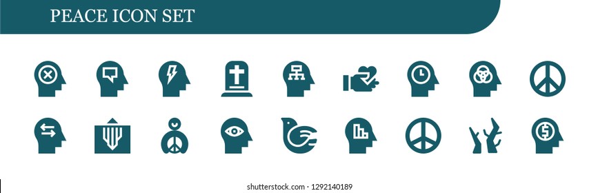  peace icon set. 18 filled peace icons. Simple modern icons about  - Mind, Gravestone, Give love, Peace sign, Peace, Dove, Branches