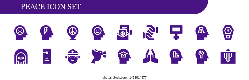 peace icon set. 18 filled peace icons.  Simple modern icons about  - Mind, Peace, Solidarity, Coffin, Death, Door hanger, Priest, Dove, Pray
