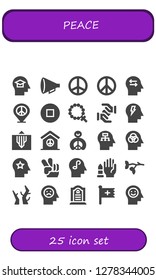  peace icon set. 25 filled peace icons. Simple modern icons about  - Mind, Protest, Peace, Peace sign, Stop, Rosary, Solidarity, No weapons, Branch, Branches, Tombstone, Christian