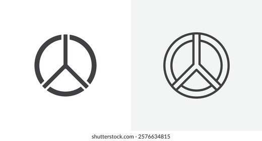 Peace icon set in black flat solid and outlined style.