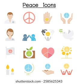 Peace icon set  in flat color style
