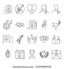 Peace icon set in line style. Vector illustration.