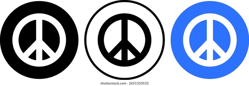 Peace icon set . purple peace symbol centered. representing harmony. non violence sign
