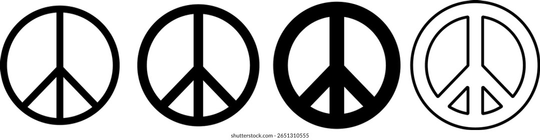Peace icon set . purple peace symbol centered. representing harmony. non violence sign
