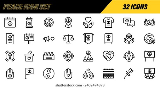 Peace Icon Set. Peace symbols. Peace Logo.Peace Signs. Isolated Collection. International symbol of the antiwar movement of the disarmament of the world. Vector Illustration. Vector Graphic. EPS 10