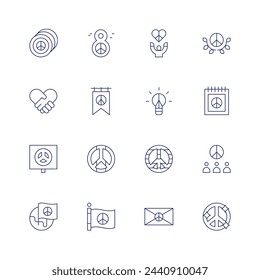 Peace icon set. Thin line icon. Editable stroke. Containing peaceflag, peace, peacesymbol, peaceday, peacetreaty, freedom, dove.