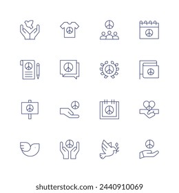Peace icon set. Thin line icon. Editable stroke. Containing peace, internationaldayofpeace, peacetreaty, peacesign, peaceflag, peacesymbol, peaceday, dove.