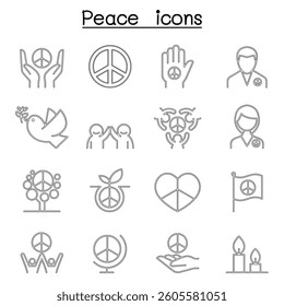 Peace icon set in thin line style