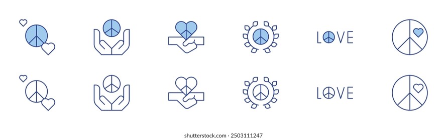 Peace icon set in two styles, Duotone and Thin Line style. Editable stroke. peace and reconciliation, dove, freedom of choice, peace flag, restorative justice.