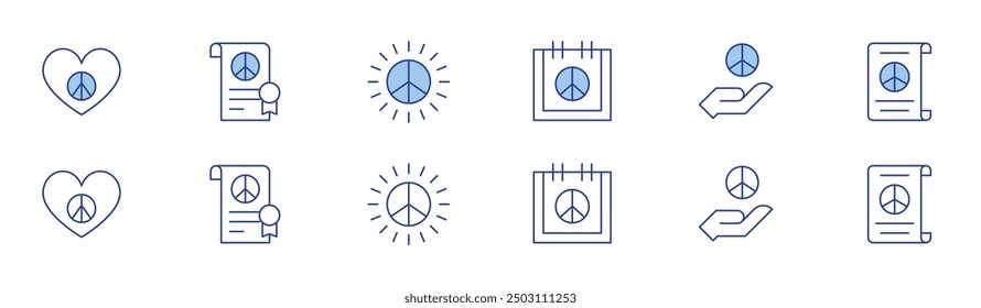 Peace icon set in two styles, Duotone and Thin Line style. Editable stroke. peaceday, peace, peaceandlove, peacetreaty, peacesymbol.