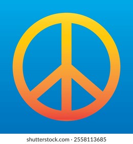 Peace icon symbol vector illustration isolated on blue background. Peace orange color mark sign symbol. Peace, love and freedom concept background.