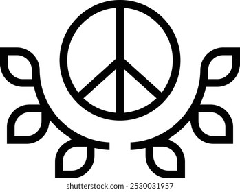 Friedens-Symbol. Dünnes lineares Design einzeln auf weißem Hintergrund