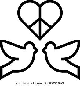 Icono de paz. Diseño de estilo lineal delgado aislado sobre fondo blanco