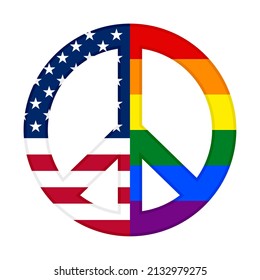 peace icon with usa and rainbow flags