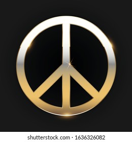 Peace icon vectorwith black background. gold vector illustration