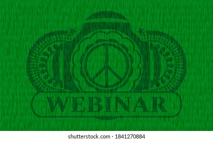peace icon and Webinar text grass turf badge. Eco delicate background. Illustration. 