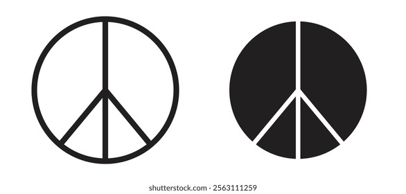 Peace icons in black line and filled versions