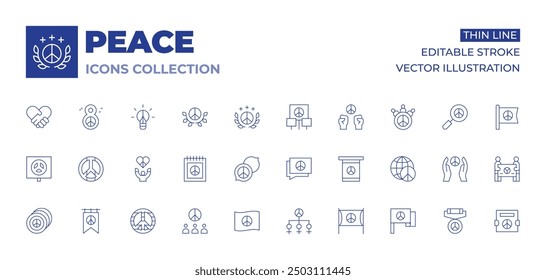 Peace icons collection. Thin Line icons, editable stroke. peace, conflict resolution, diplomacy, harmonious relations, international cooperation.