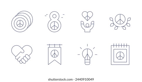 Peace icons. Editable stroke. Containing peace, peaceday, pigeon, dove.