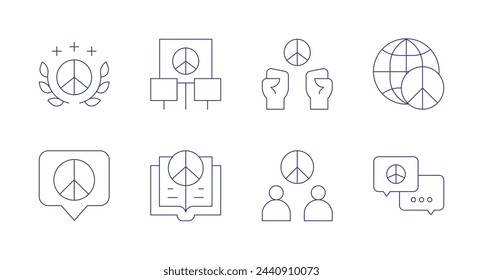 Peace icons. Editable stroke. Containing peace, internationaldayofpeace, peacesign, peacetreaty, peaceflag.
