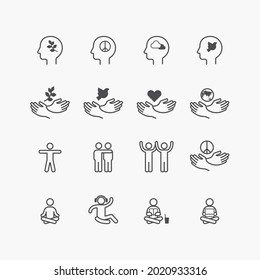 Peace icons flat line design vector Set. Relaxation, Inner Peace. relax good think good life concept.