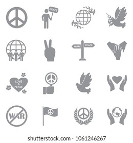 Peace Icons. Gray Flat Design. Vector Illustration. 