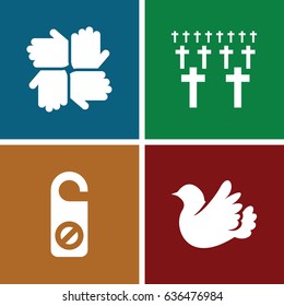 Peace icons set. set of 4 peace filled icons such as do not disturb, bird, cemetery