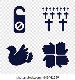 Peace icons set. set of 4 peace filled icons such as do not disturb, bird, cemetery