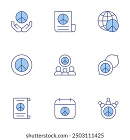 Peace icons set. Line Duotone style, editable stroke. peace and wellness, holistic health, balanced lifestyle, mental clarity, stress management techniques.