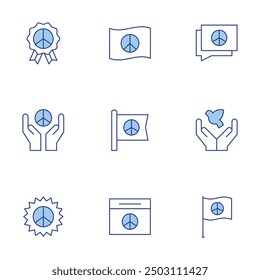 Peace icons set. Line Duotone style, editable stroke. peace education programs, conflict resolution training, workshops, seminars, educational resources.