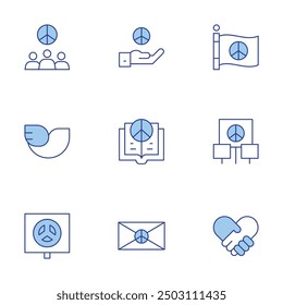 Peace icons set. Line Duotone style, editable stroke. nurturing relationships, family support, parenting practices, harmonious home.