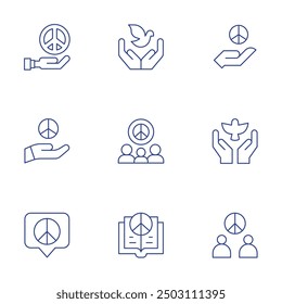 Peace icons set. Thin Line style, editable stroke. peace treaties, historical agreements, diplomatic relations, ceasefire agreements, conflict resolution.