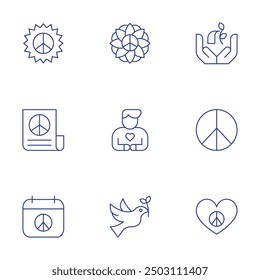 Peace icons set. Thin Line style, editable stroke. peace initiatives, global cooperation, international organizations, humanitarian aid, peace programs.