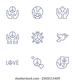 Peace icons set. Thin Line style, editable stroke. peace in relationships, effective communication, conflict resolution, mutual respect, empathy.