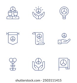 Peace icons set. Thin Line style, editable stroke. peace advocacy, non-violence, human rights, activism, peaceful protests.