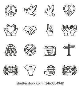 Peace icons set with white background. Thin line style stock vector.