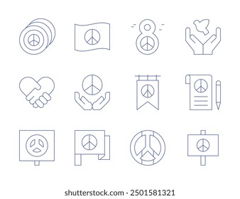 Peace icons. Thin Line style, editable stroke. peace in the workplace, team dynamics, conflict resolution, work environment, employee well-being.