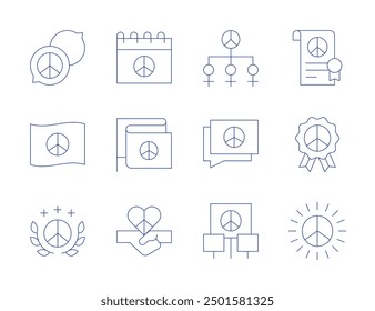 Peace icons. Thin Line style, editable stroke. peacekeeping missions, UN peacekeepers, international diplomacy, crisis management, humanitarian efforts.