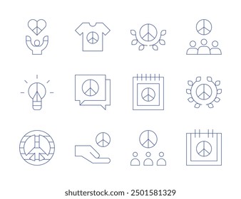 Peace icons. Thin Line style, editable stroke. inner peace practices, breathing exercises, meditation techniques, relaxation, stress reduction.