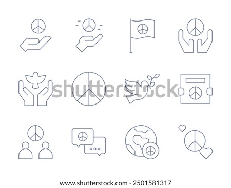 Peace icons. Thin Line style, editable stroke. peace in daily life, work-life balance, personal tranquility, relaxation methods, stress-free living.