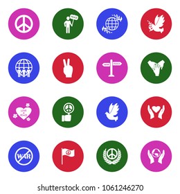 Peace Icons. White Flat Design In Circle. Vector Illustration. 