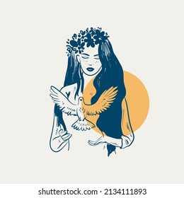 Peace illustration. hand drawn blue and yellow color. Vector for poster, card and social media.