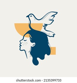 Peace illustration. hand drawn blue and yellow color. Vector for poster, card and social media.