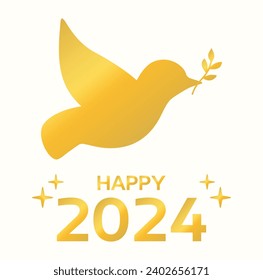 Peace, international day. Happy new year 2024, party. Special date, holiday, vacation. Non-Violence, happiness, love, peace. Dove, golden. Vector